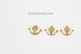 Evil Eye Connector, CZ Pave Gold Shell White Evil Eye Protection #393, Mother of Pearl Evil Eye