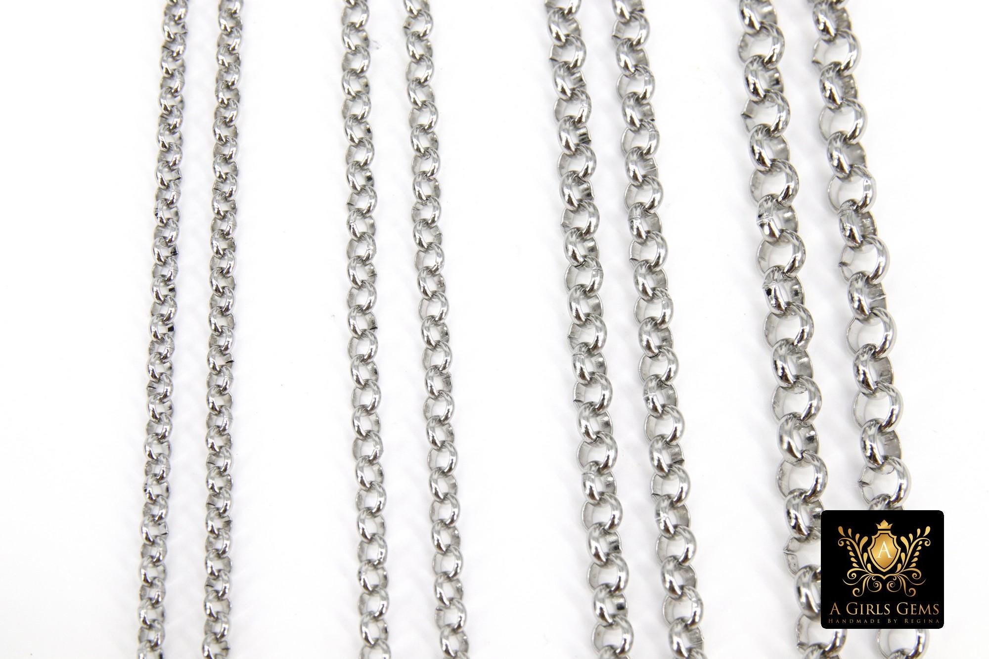 Silver Stainless Steel ROLO Chain, 3 mm 4 mm 5 mm 6 mm Silver Chains CH #146, Large Unfinished Jewelry Chains By the Foot