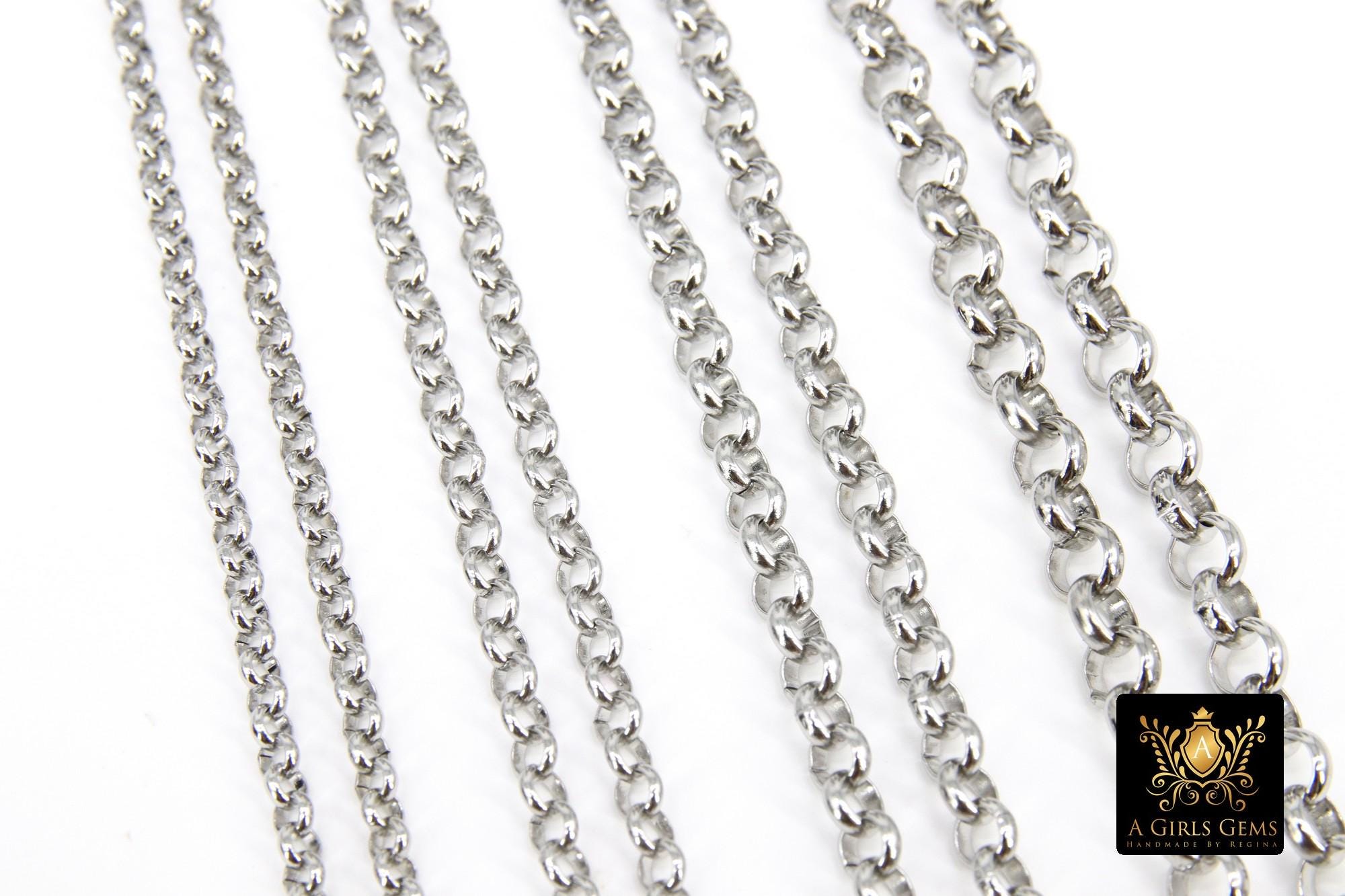 Silver Stainless Steel ROLO Chain, 3 mm 4 mm 5 mm 6 mm Silver Chains CH #146, Large Unfinished Jewelry Chains By the Foot