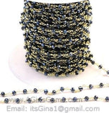 Black AB Rosary Chain, 4 mm Beaded Black Mystic Boho Chains CH #334, Gold Plated Wire Wrapped Unfinished Chains