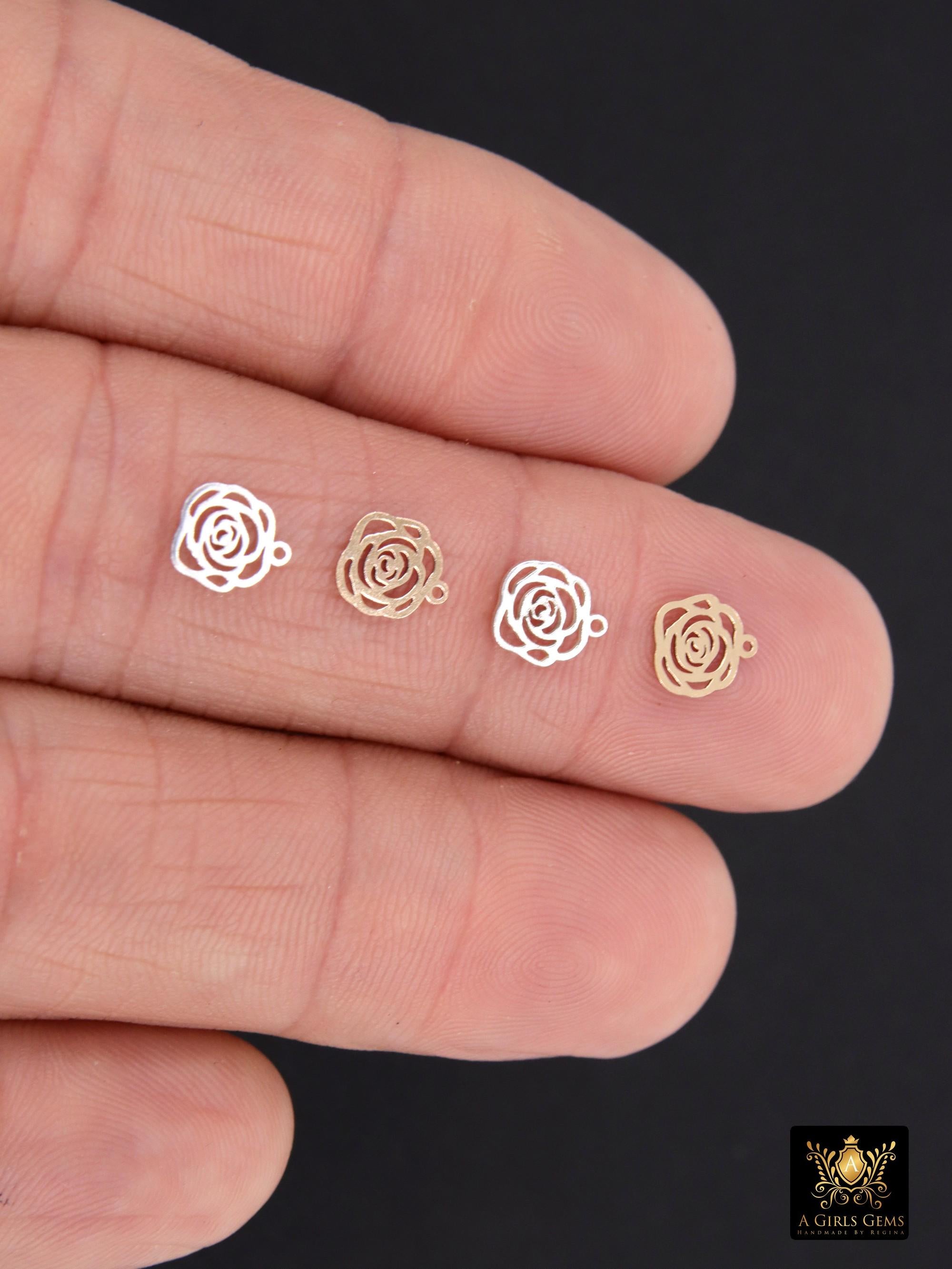 14 K Gold Filled Camellia Charms, 925 Sterling Silver Rose Flower Charms #927, 8 mm Gold Love Devotion Floral Charms
