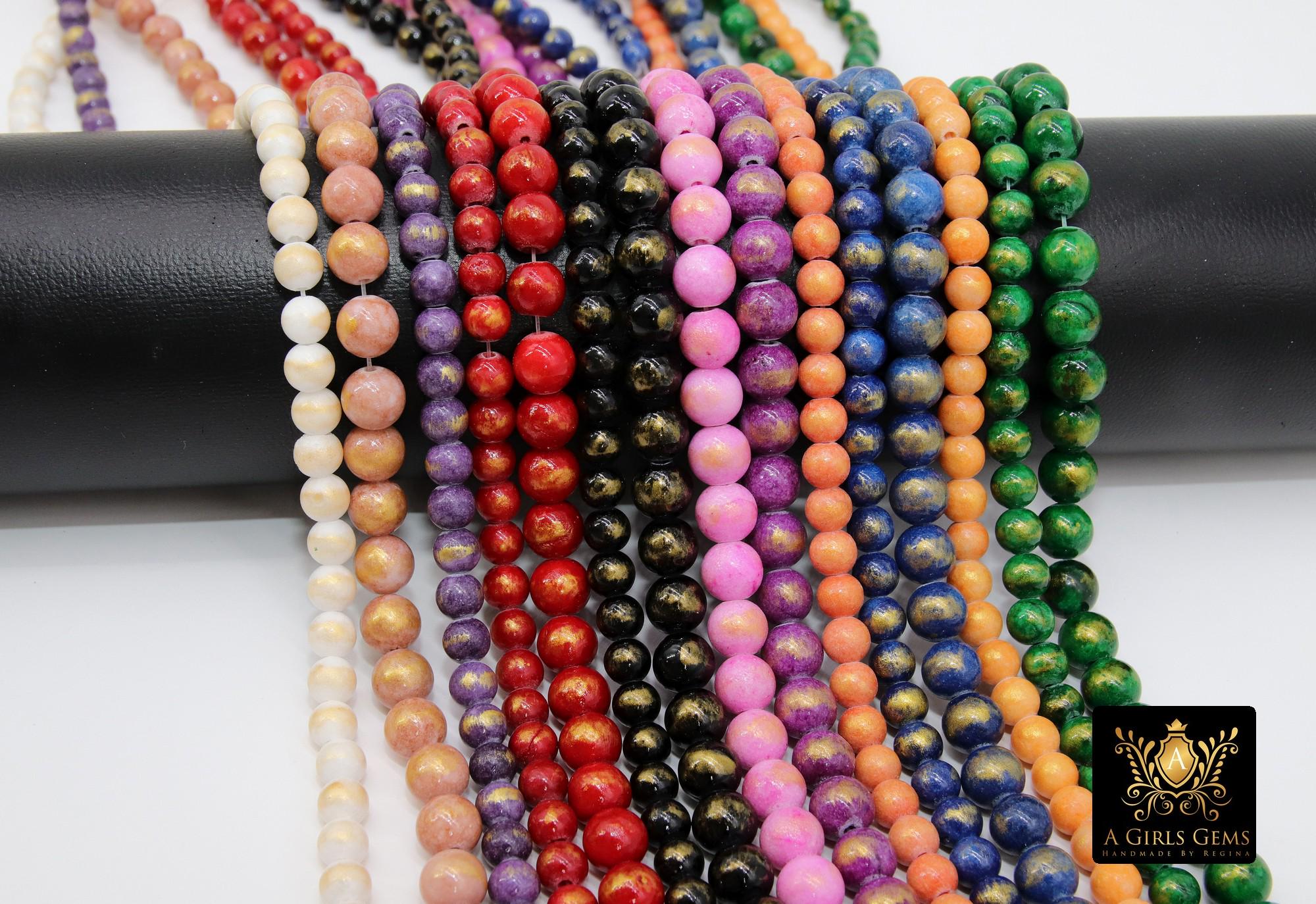 8 mm Round Jade Beads, 6 mm Gold Flecks and Smooth Beads CB #263, 31.1 Inch Strands
