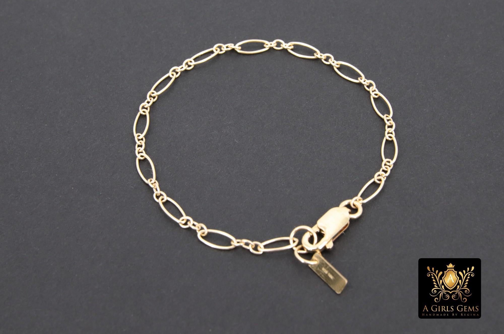 14 K Gold Filled Long Short Link Chain Bracelet, Stamped 14 20 Rolo Link Chain Bracelet