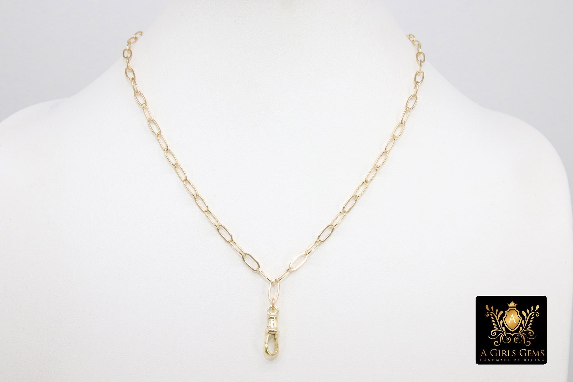 14 K Gold Filled Swivel Fob Paperclip Necklace, 14 K Gold Filled Oval Thick Chain Link Choker #615, Charm Clip Fob Necklace