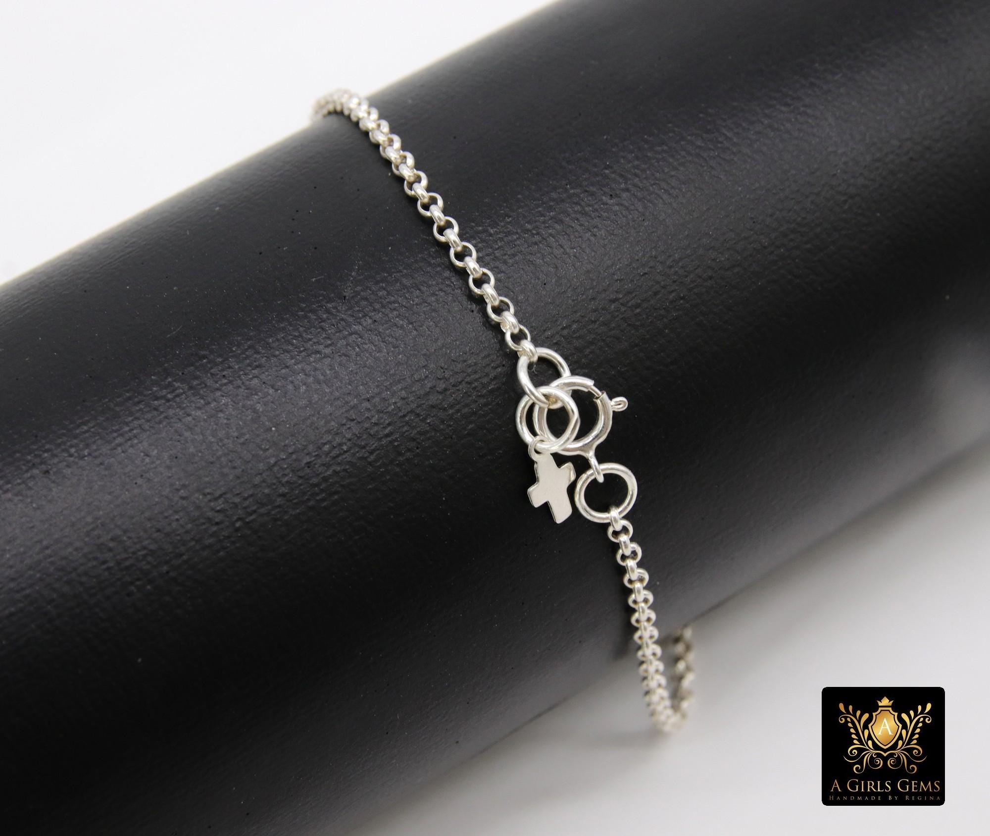 925 Sterling Silver Cross Chain Bracelet, Two Crosses On Rolo Chain Links #615, Cross Charm Bracelet