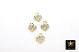 CZ Paved Gold Heart Charm, 9 mm Silver Cubic Zirconia Flat Heart Shaped Charm #170, Tiny CZ Heart Charms