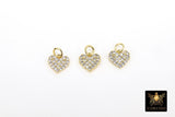 CZ Paved Gold Heart Charm, 9 mm Silver Cubic Zirconia Flat Heart Shaped Charm #170, Tiny CZ Heart Charms
