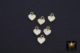 CZ Paved Gold Heart Charm, 9 mm Silver Cubic Zirconia Flat Heart Shaped Charm #170, Tiny CZ Heart Charms