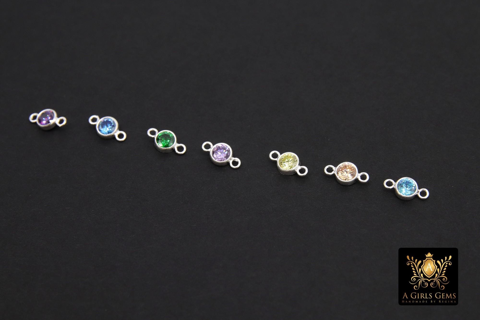 925 Sterling Silver 4 mm Birthstone Connectors, Top Quality CZ 4 mm Bezel Links #3569, Clear CZ 2 Loop Permanent Jewelry