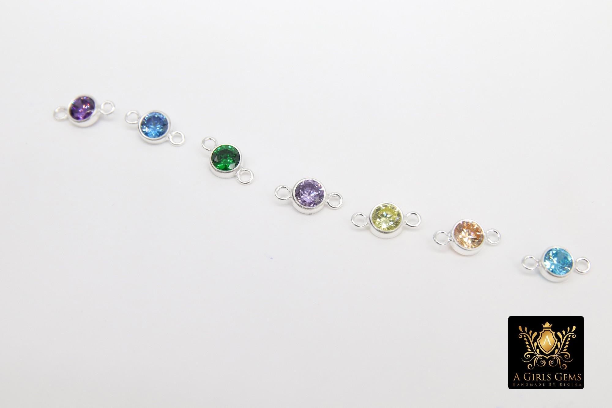 925 Sterling Silver 4 mm Birthstone Connectors, Top Quality CZ 4 mm Bezel Links #3569, Clear CZ 2 Loop Permanent Jewelry