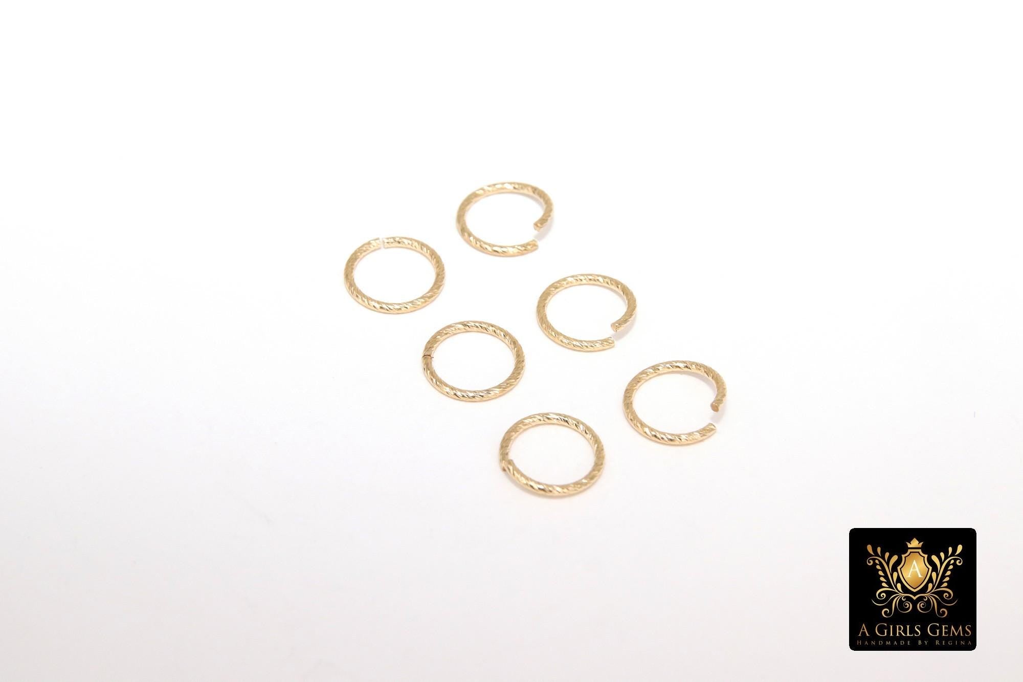 14 K Gold Filled Twist Jump Rings, 10 mm 925 Sterling Silver Open Sparkle #2755, Strong Snap Close 18 Gauge Textured Ring