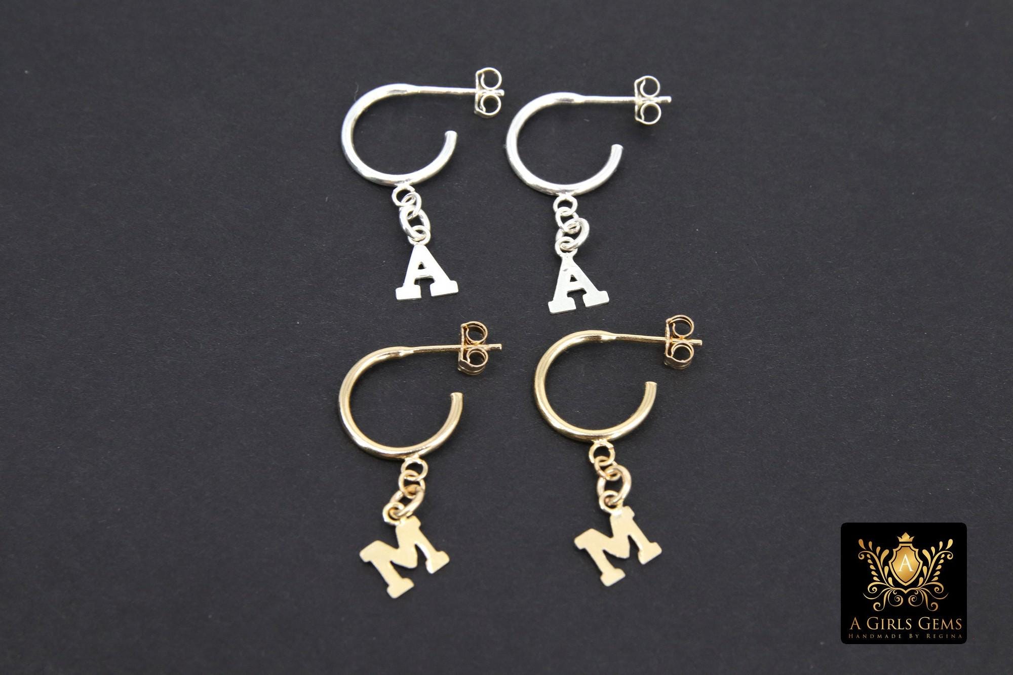 14 K Gold Filled Letter Earrings, 925 Sterling Silver Initial Personalized Hoops