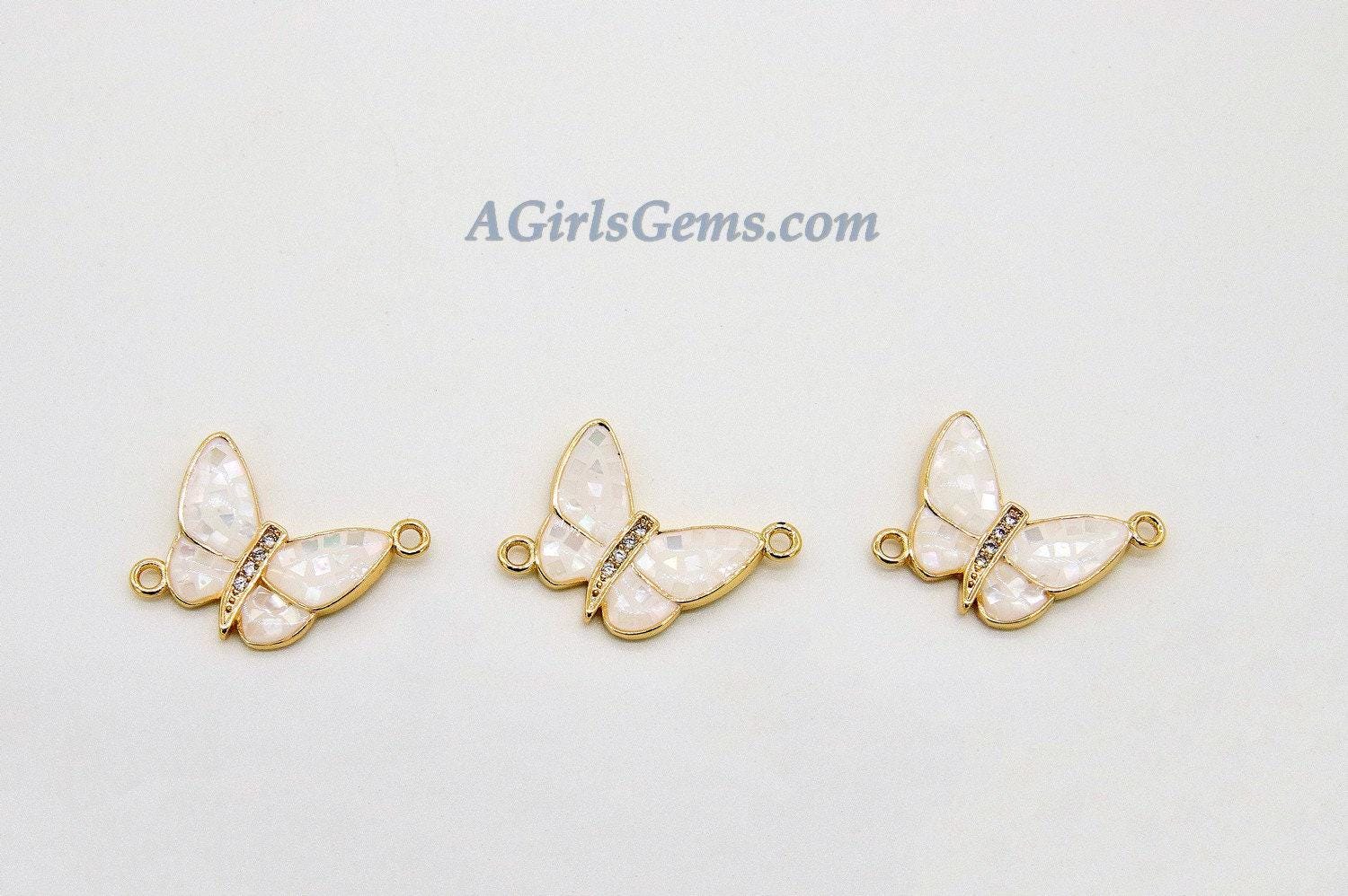 Gold Butterfly Connector, 2 Pcs CZ Micro Purple Shell Butterflies #401, African Monmouth Butterfly