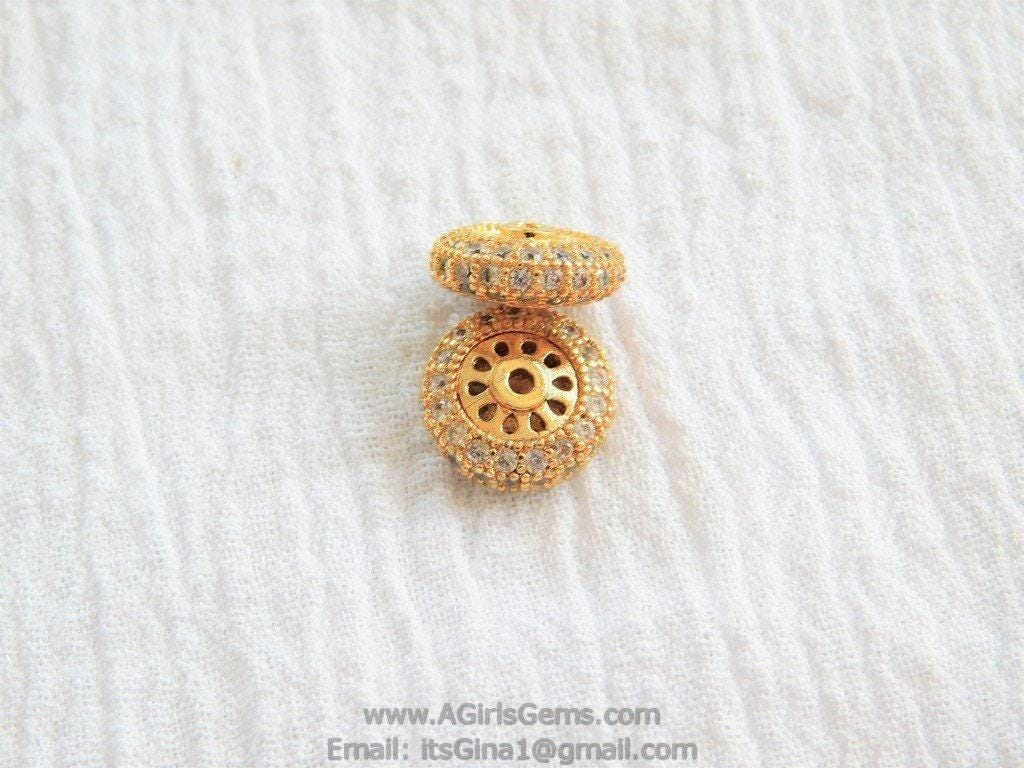 Round Donut Rondelle Beads, CZ Micro Pave Bead 5 x 10 mm, 18 k Gold Plated Fancy Spacer DIY Tassel Necklace Beads