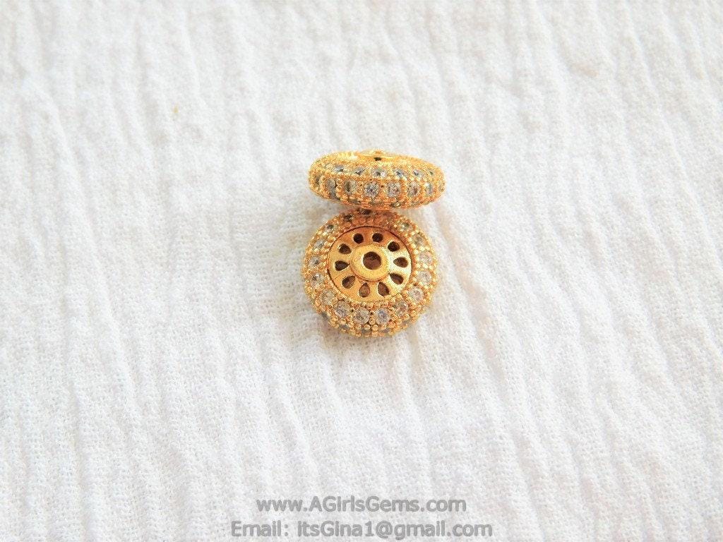 Round Donut Rondelle Beads, CZ Micro Pave Bead 5 x 10 mm, 18 k Gold Plated Fancy Spacer DIY Tassel Necklace Beads