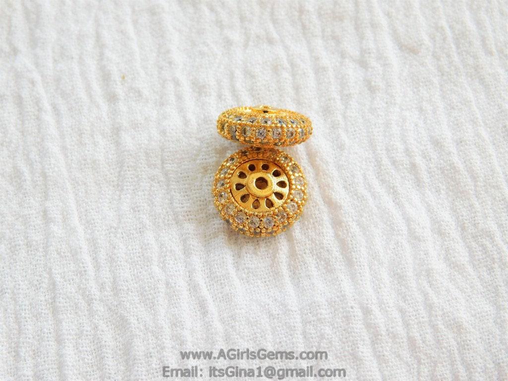 Round Donut Rondelle Beads, CZ Micro Pave Bead 5 x 10 mm, 18 k Gold Plated Fancy Spacer DIY Tassel Necklace Beads