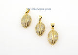 CZ Micro Pave Cowrie Shell Pendant, 2 Pcs Cubic Zirconia Seashell, Conch Shells Charm