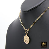 14 K Gold St Christopher Necklace, Genuine Gold Filled Paperclip Choker #615, Religious Medal Toggle Necklace