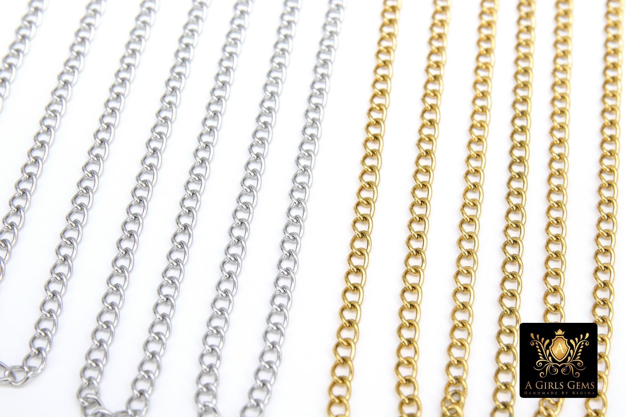 Gold Cuban Curb Chain, Silver 304 Stainless Steel 5 mm Charm Link Chains CH #235, Unfinished Oval Curb Chains