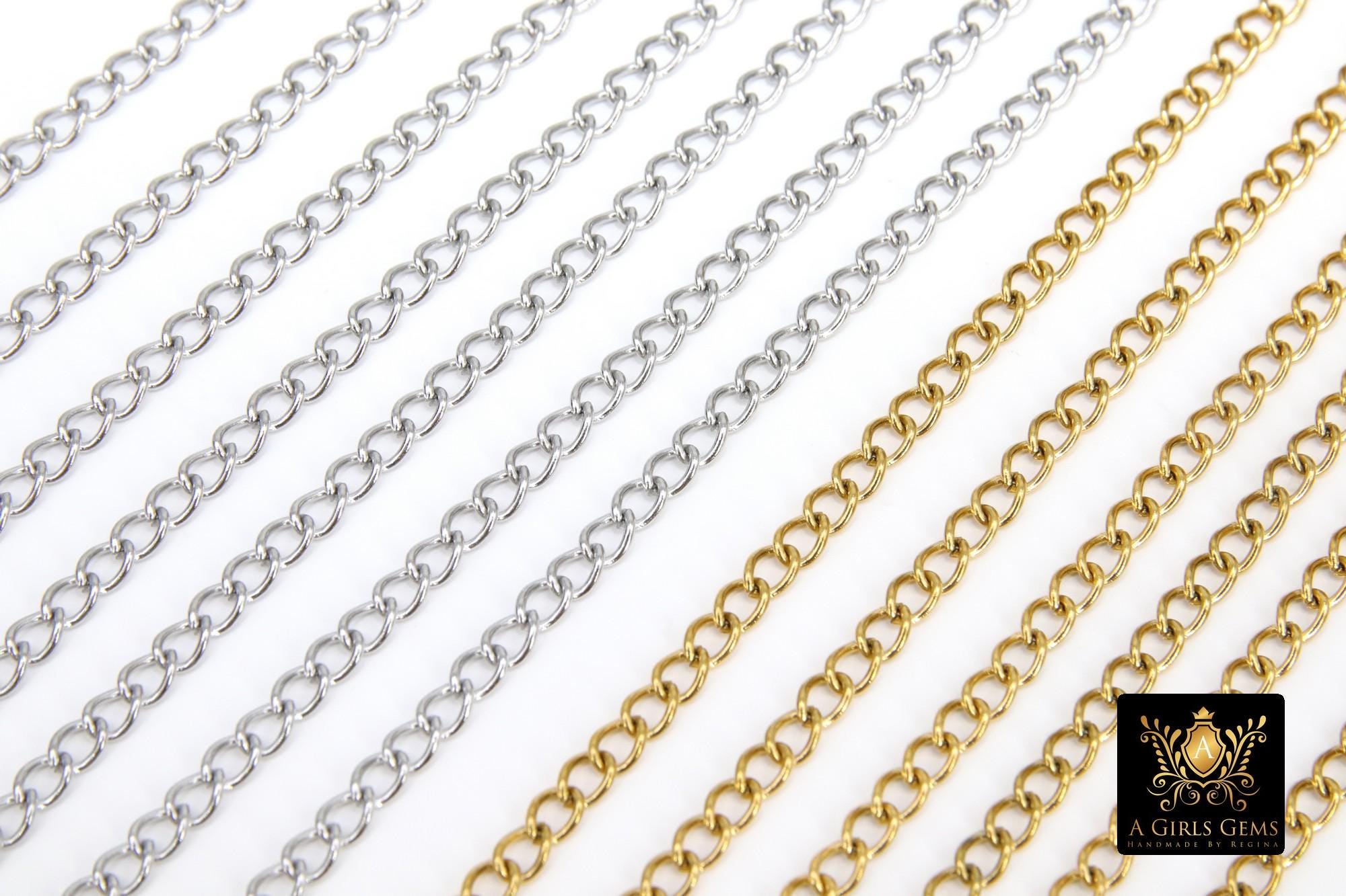 Gold Cuban Curb Chain, Silver 304 Stainless Steel 5 mm Charm Link Chains CH #235, Unfinished Oval Curb Chains