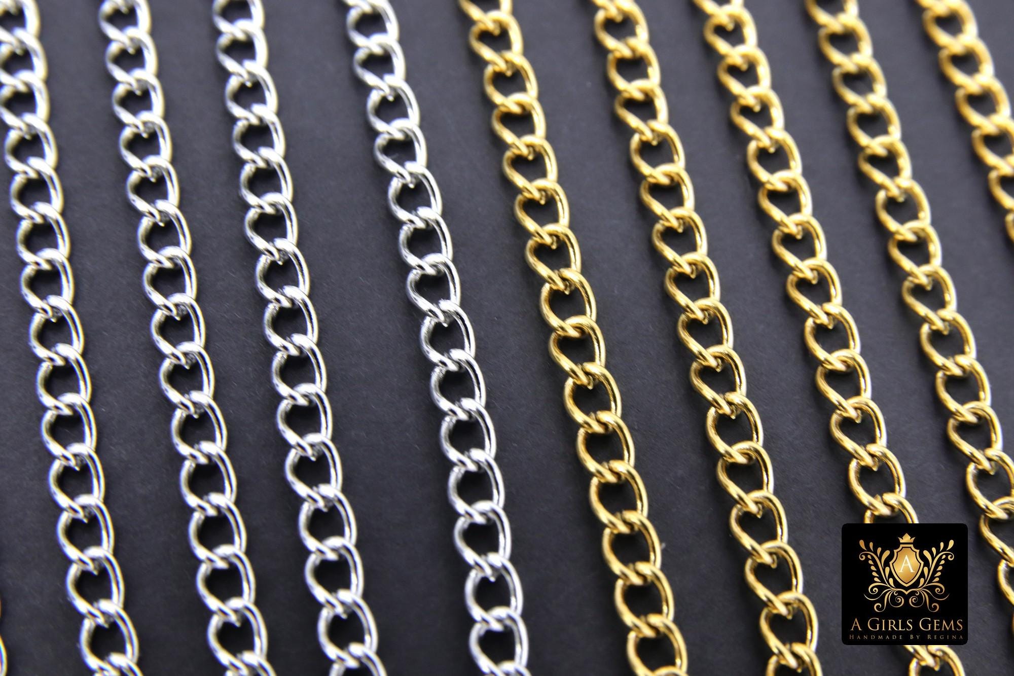 Gold Cuban Curb Chain, Silver 304 Stainless Steel 5 mm Charm Link Chains CH #235, Unfinished Oval Curb Chains