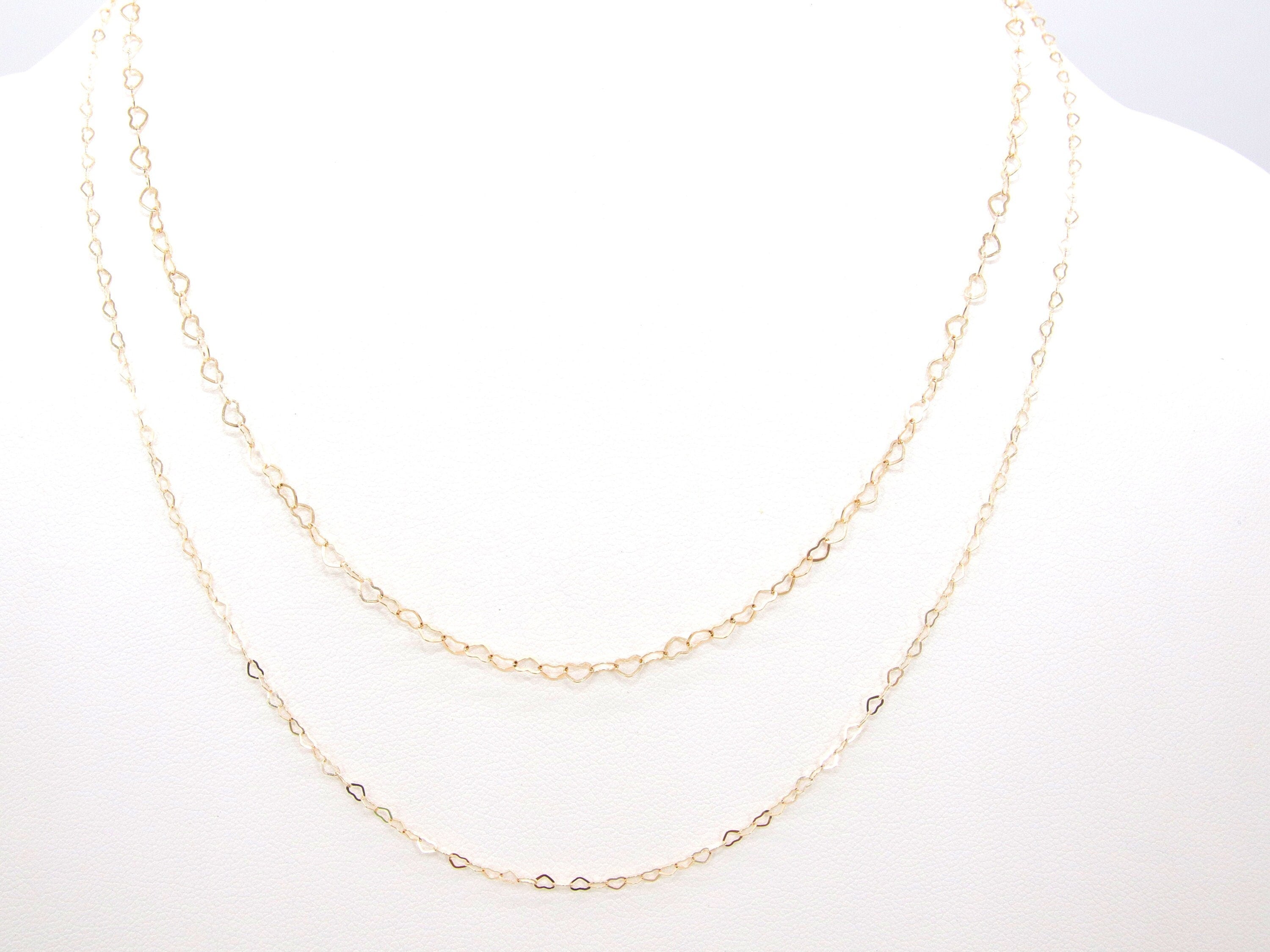 14 K Gold Filled Heart Shaped Dainty Chain Link Necklace