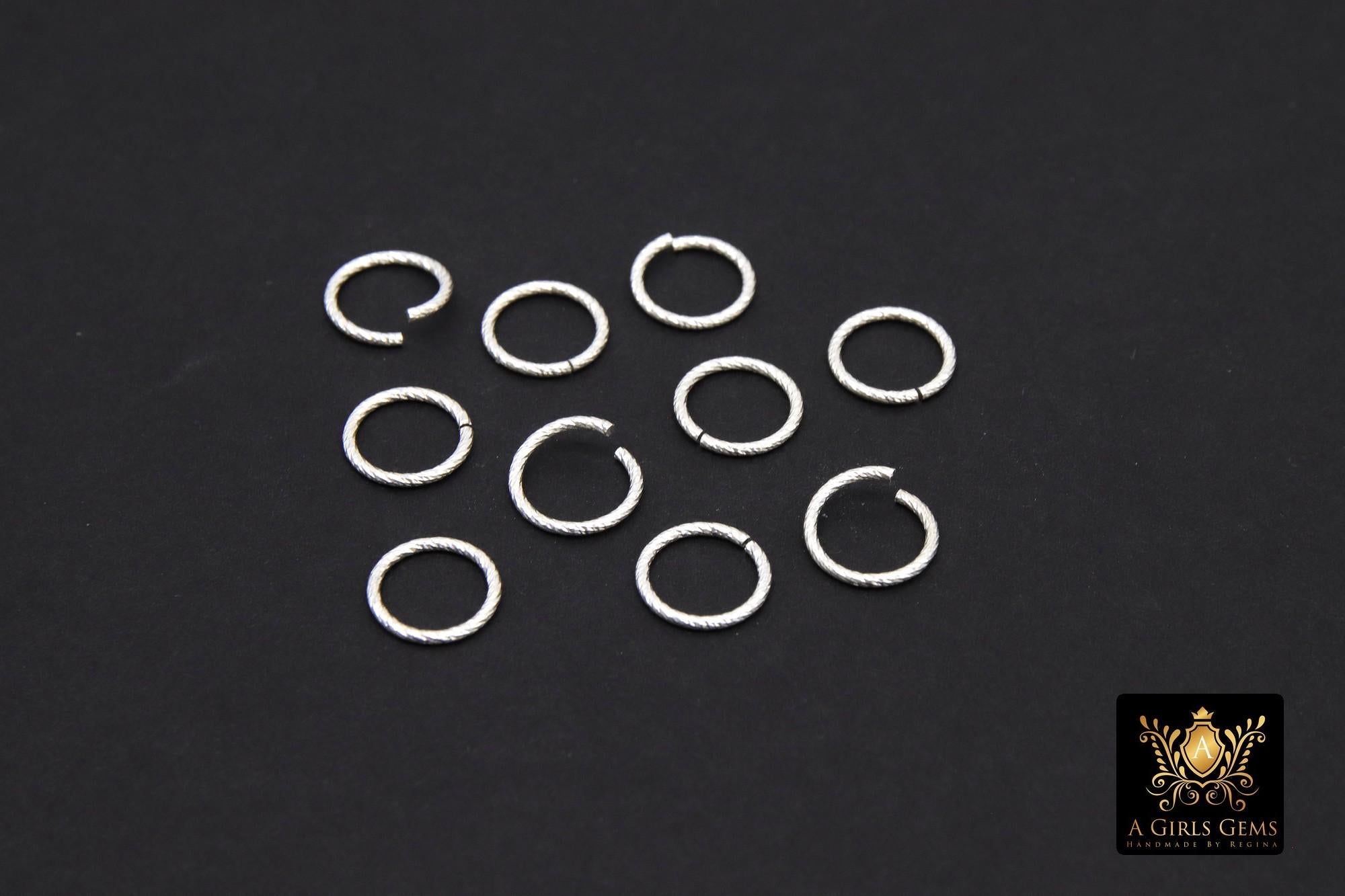 14 K Gold Filled Twist Jump Rings, 10 mm 925 Sterling Silver Open Sparkle #2755, Strong Snap Close 18 Gauge Textured Ring