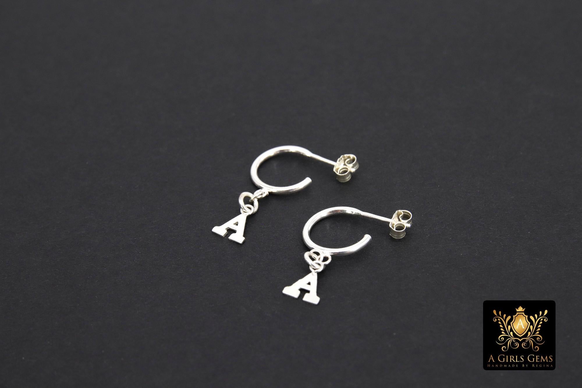 14 K Gold Filled Letter Earrings, 925 Sterling Silver Initial Hoops #595, Personalized Alphabet Earrings