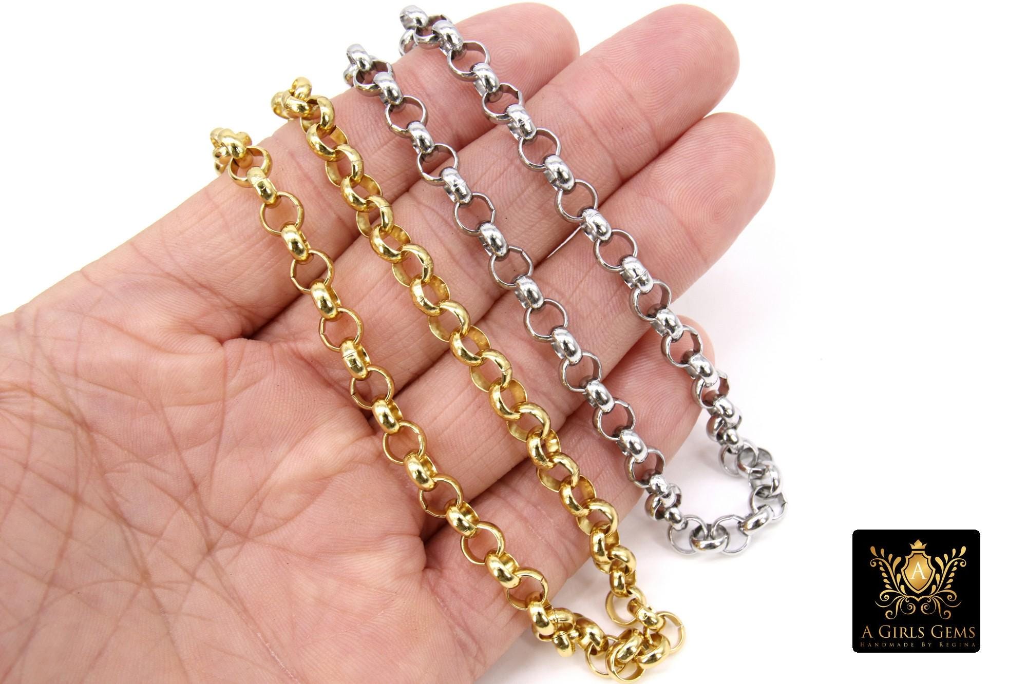 Gold or Silver 7 mm Large Steel Rolo Unsoldered Chains By The Yard Foot