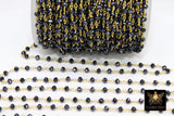 Black AB Rosary Chain, 4 mm Beaded Black Mystic Boho Chains CH #334, Gold Plated Wire Wrapped Unfinished Chains