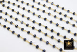 Black AB Rosary Chain, 4 mm Beaded Black Mystic Boho Chains CH #334, Gold Plated Wire Wrapped Unfinished Chains