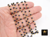 Black AB Rosary Chain, 4 mm Beaded Black Mystic Boho Chains CH #334, Gold Plated Wire Wrapped Unfinished Chains