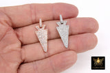 Silver CZ Pave Arrow Charms, Rose Gold Plated Diamond Pave #43, Cubic Zirconia 12 x 28 mm Arrowheads