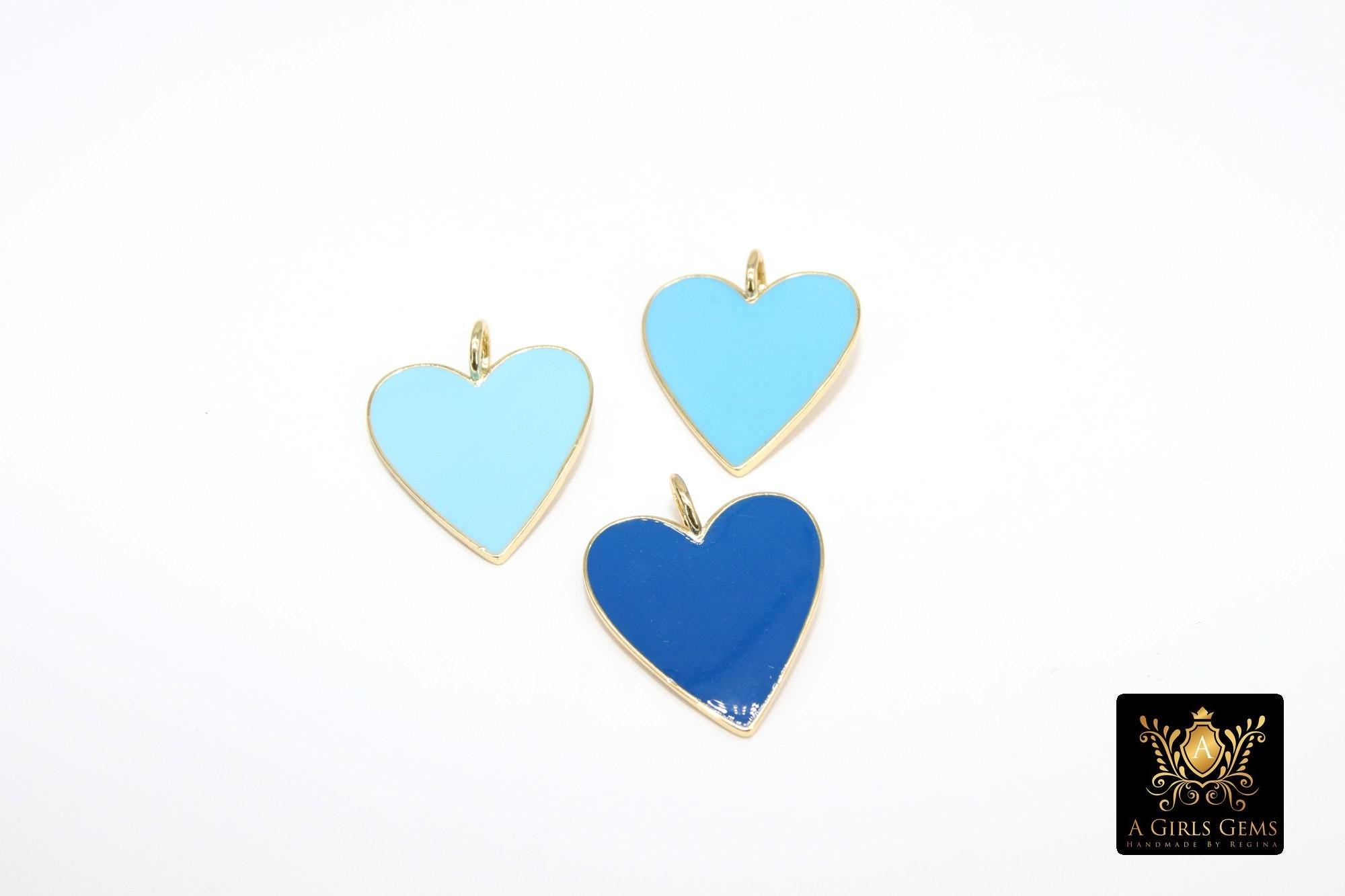 Gold Enamel Heart Charms, Pink Black Red and Baby Blue Hearts #2431, Large Hole White Heart Jewelry Charms
