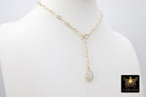 14 K Gold Filled Moonstone Paperclip Chain Necklace, Genuine Labradorite Lariat, Gold Teardrop Gemstone Drop Necklace