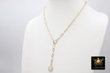 14 K Gold Filled Moonstone Paperclip Chain Necklace, Genuine Labradorite Lariat, Gold Teardrop Gemstone Drop Necklace