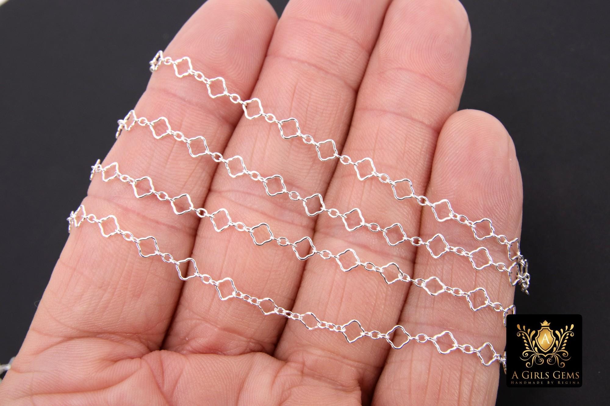 14 K Gold Filled Clover Chain, 4.5 mm Quatrefoil 925 Sterling Silver Links CH# 768, Unfinished Dainty Chain CH# 841