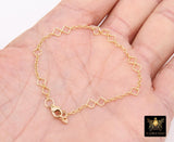 14 K Gold Filled Clover Chain Bracelet, 925 Sterling Silver Long Short Quatrefoil Link Bracelet, Stamped 14/20 or 925