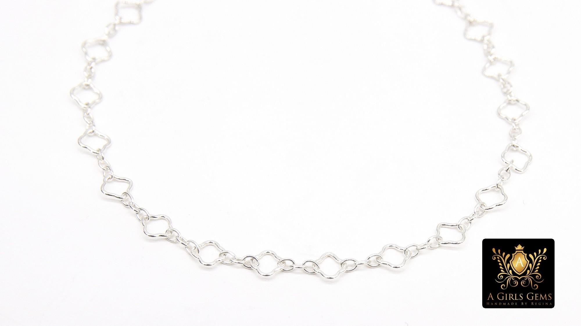 925 Sterling Silver Clover Chain Bracelet, 14 K Gold Filled Long Short Quatrefoil Link Bracelet, Dainty Everyday Jewelry