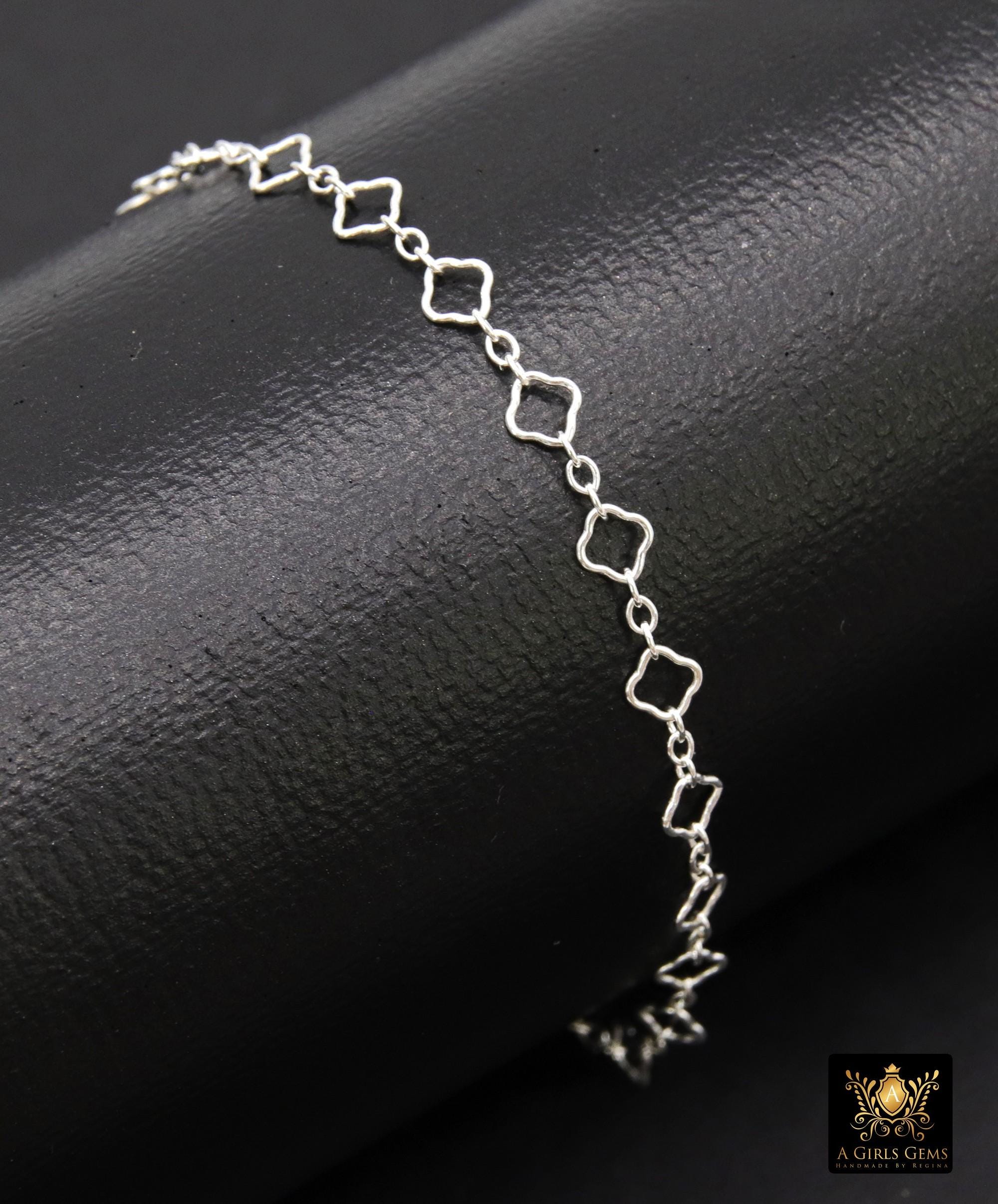 925 Sterling Silver Clover Chain Bracelet, 14 K Gold Filled Long Short Quatrefoil Link Bracelet, Dainty Everyday Jewelry