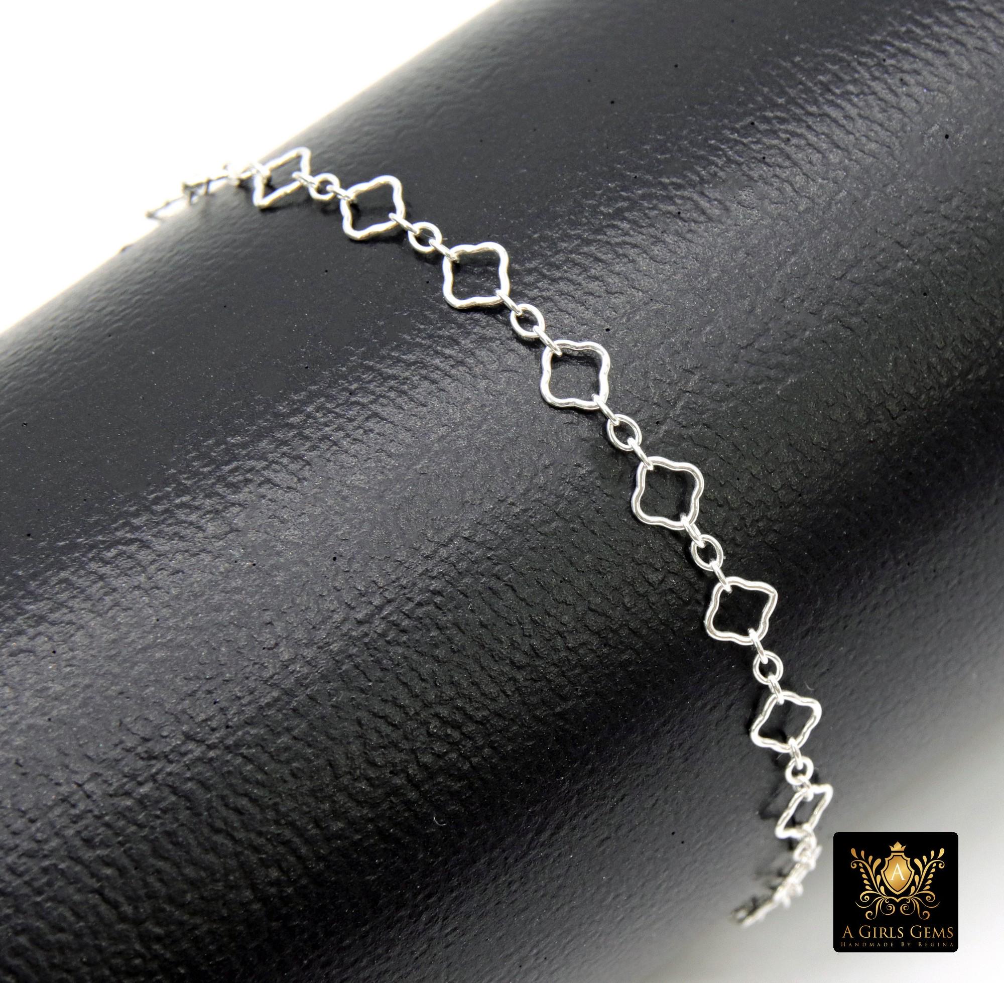925 Sterling Silver Clover Chain Bracelet, 14 K Gold Filled Long Short Quatrefoil Link Bracelet, Dainty Everyday Jewelry