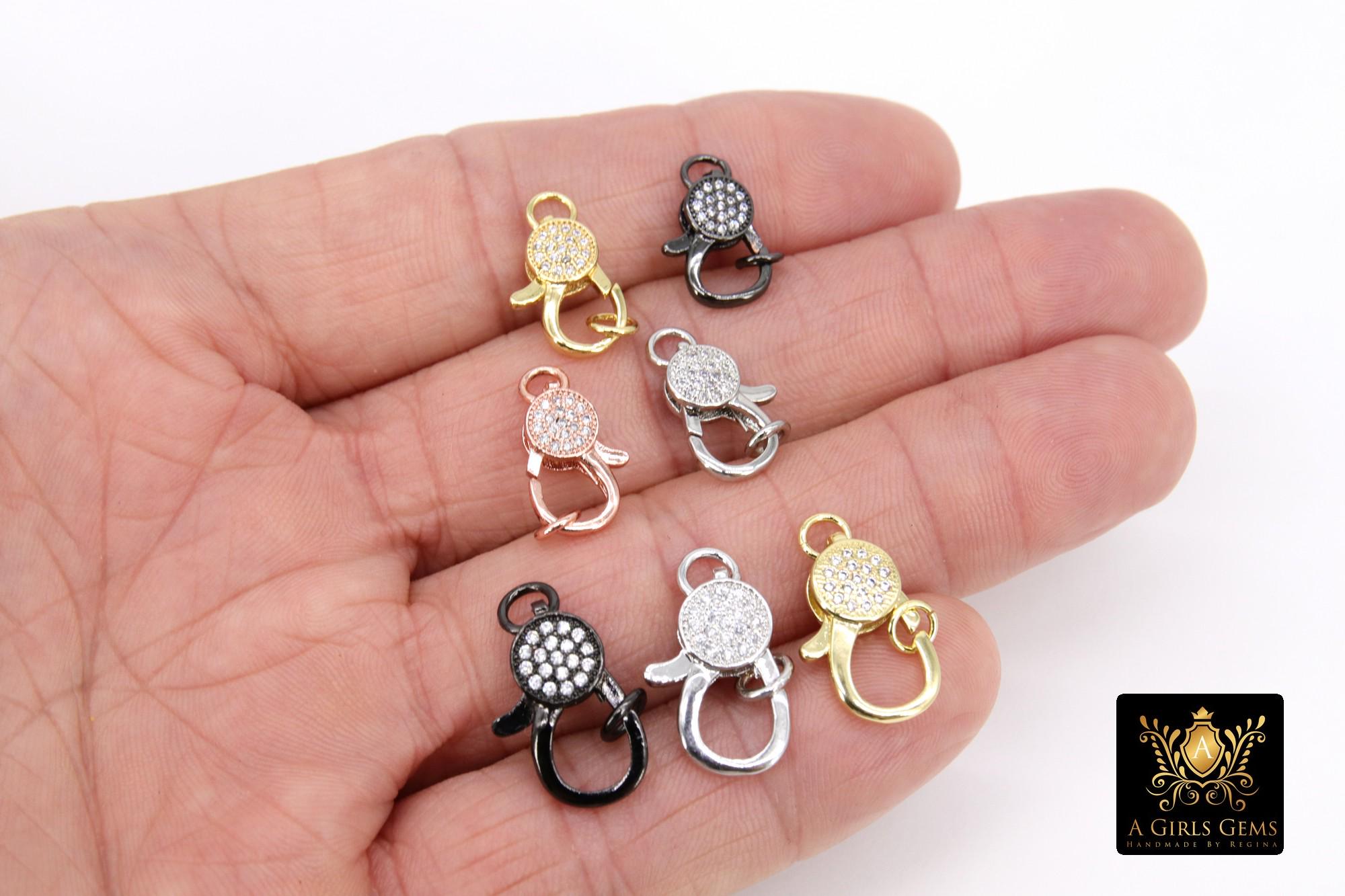 Clear CZ Pave Lobster Claw Clasp, Rose Gold Pave Clasps #53, Silver or Black