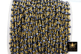 Black AB Rosary Chain, 4 mm Beaded Black Mystic Boho Chains CH #334, Gold Plated Wire Wrapped Unfinished Chains