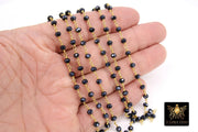 Black AB Rosary Chain, 4 mm Beaded Black Mystic Boho Chains CH #334, Gold Plated Wire Wrapped Unfinished Chains