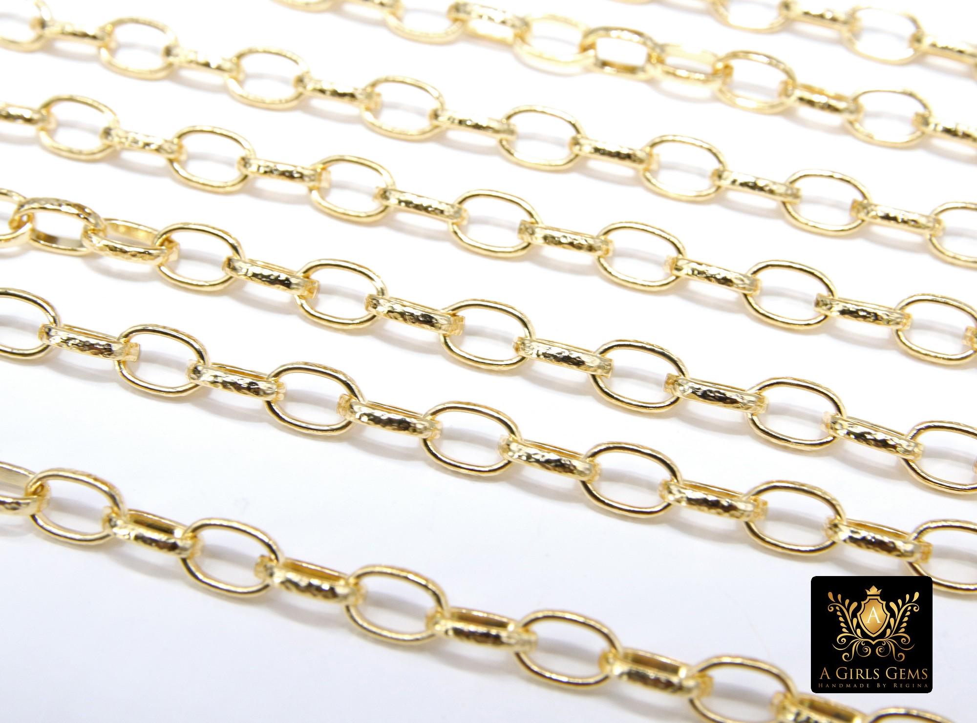 Gold Stainless Steel Oval Rolo Chain, 8 mm Textured Paperclip Chains CH #140, 304L Unfinished Thick Oval Rolo