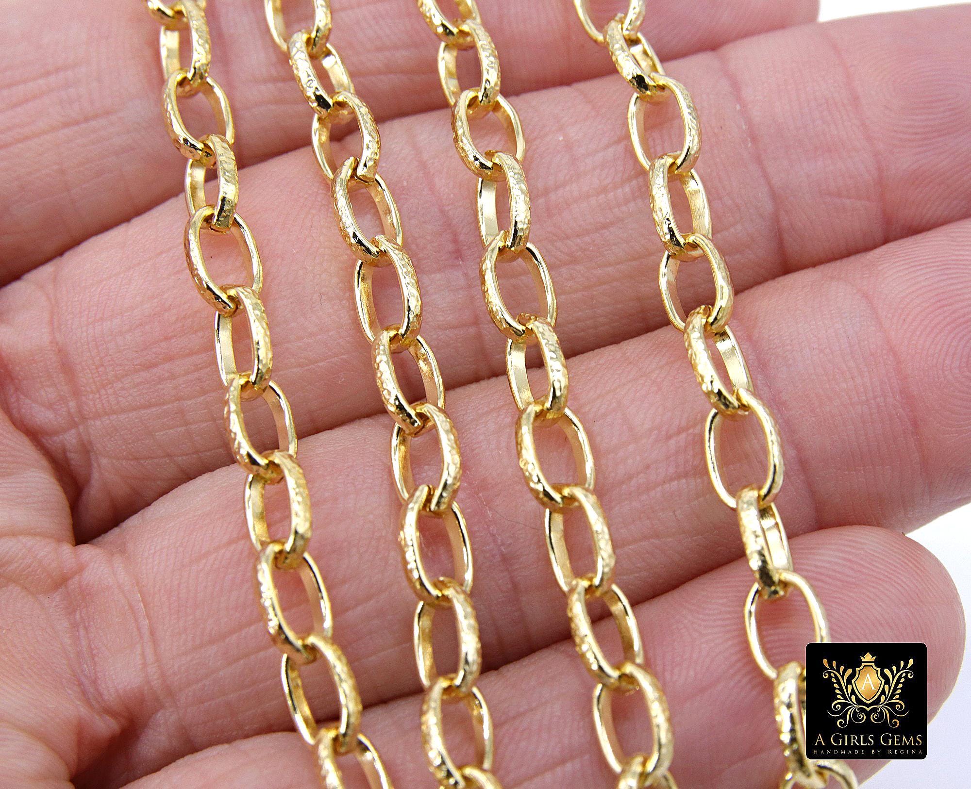 Gold Stainless Steel Oval Rolo Chain, 8 mm Textured Paperclip Chains CH #140, 304L Unfinished Thick Oval Rolo