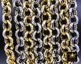 Gold or Silver 6 mm Thick Textured Rolo Chain, 304 L Stainless Steel Unfinished Chain, By The Foot Yard