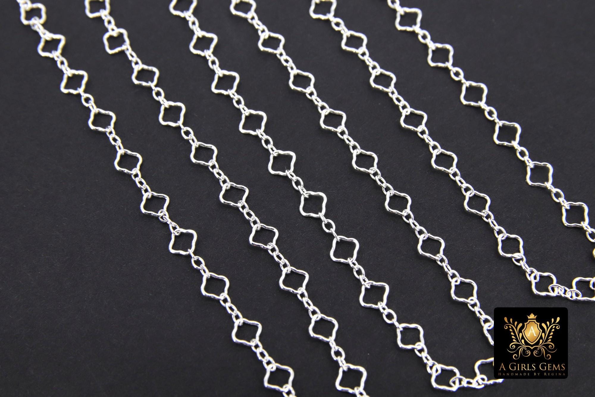 14 K Gold Filled Clover Chain, 4.5 mm Quatrefoil 925 Sterling Silver Links CH# 768, Unfinished Dainty Chain CH# 841