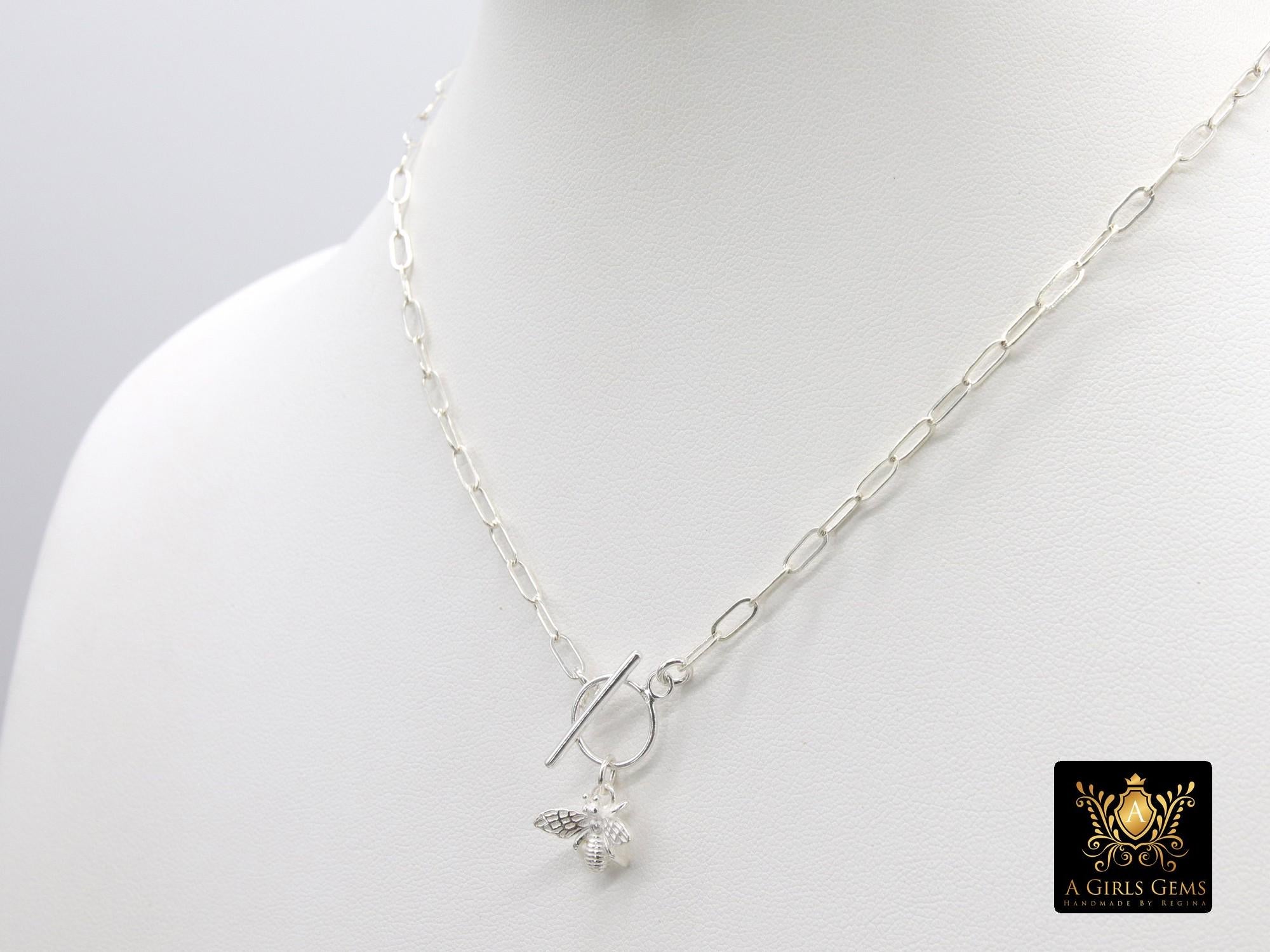 925 Sterling Silver Toggle Bumble Bee Queen Necklace, Paperclip Choker