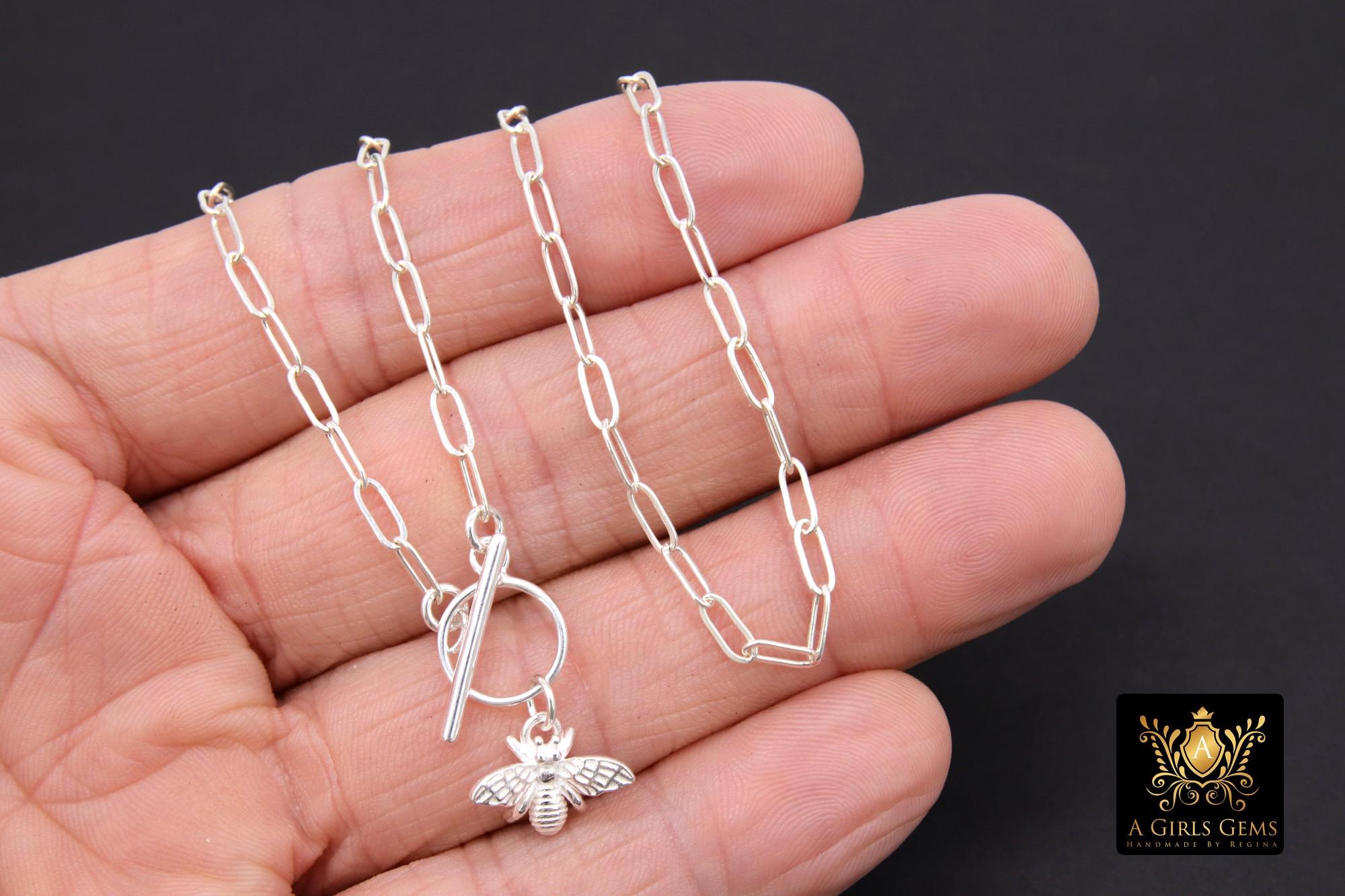 925 Sterling Silver Toggle Bumble Bee Queen Necklace, Paperclip Choker